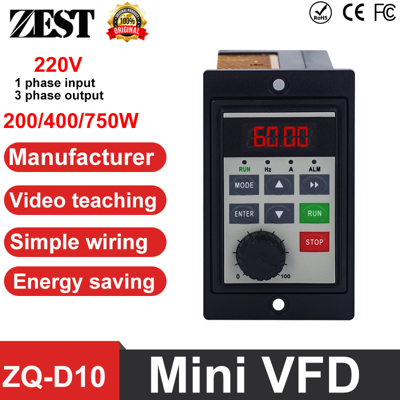Vfd 0.75Kw Mini Inverter - ZQ-D10 Mini VFD Przetwornica częstotliwości 220V
